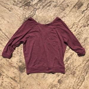 S Aerie Burgundy V-Back Sweater